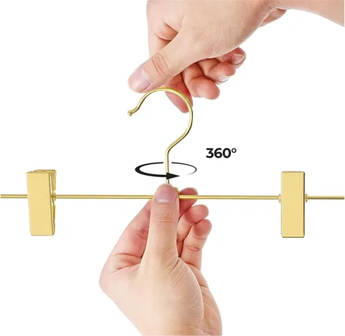 Vista 6 de Colgador apilable de metal brillante de cobre y oro, gancho adicional para falda y pantalones de oro rosa, gancho adicional, percha que ahorra