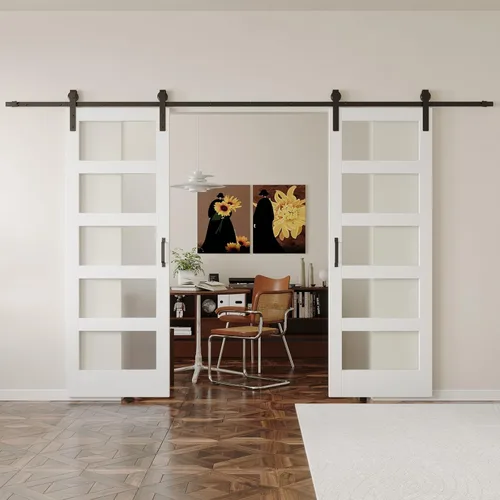 Vista 11 de Puerta corrediza de vidrio de 30 x 84 pulgadas, losas resistentes para puerta de granero, requiere montaje, puertas de granero para el hogar, 5