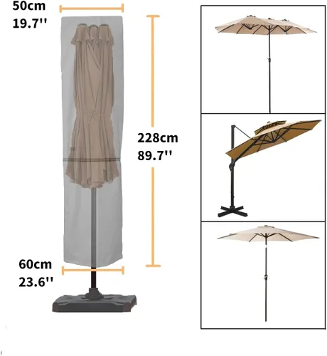 Vista 2 de Funda para sombrilla de patio con varilla para sombrillas de 7 a 11 pies y paraguas de doble cara de 15 pies, cubierta protectora impermeable