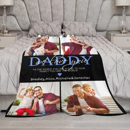 Vista 2 de Manta personalizada para papá abuelo, regalo de manta personalizada para el día del padre, manta personalizada con foto para papá, regalo