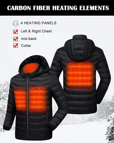 Vista 2 de Venustas Chaqueta térmica con batería unisex abrigo térmico para mujeres y hombres con capucha desmontable