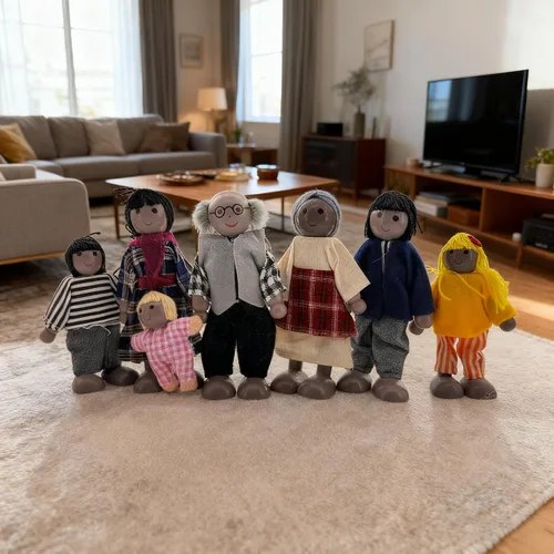 Vista 8 de HYSTYLE Paquete de 7 Figuras de Madera para Casa de Muñecas Familia Muñecos Familiares Figuras de Juego de Simulación, Juego de Rol Familiar Juego