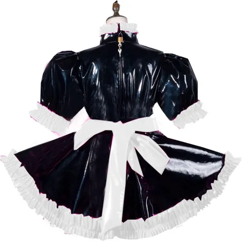 Vista 2 de Vestido de mariquita con cerradura para mujer, bragas francesas, conjunto de sirvienta francesa, disfraces de cosplay, tallas grandes S-7XL, negro, S