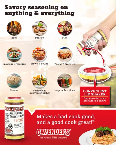Vista 7 de Cavender's Condimento griego multiusos – 8 onzas (paquete de 4) y caja exclusiva de Cavender's Recipe 4 paquetes!
