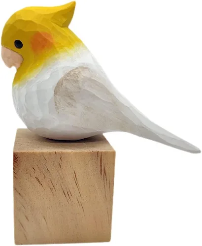 Vista 18 de Figura de pájaro de madera Azure Tit, tilo tallado a mano, marrón claro, decoración moderna para el hogar, regalo de pájaro