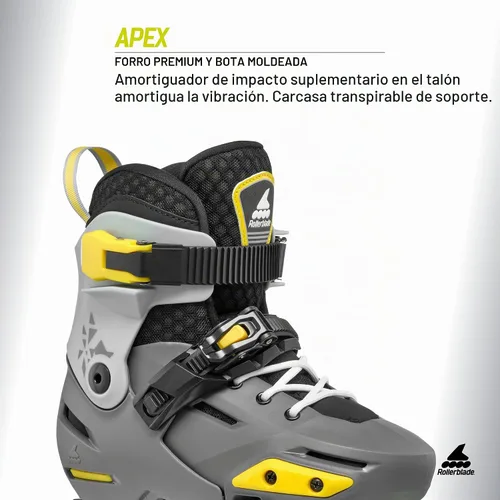 Vista 3 de Rollerblade Apex Junior - Patín en línea ajustable para fitness, Carbón/Amarillo (Charcoal/Yellow)