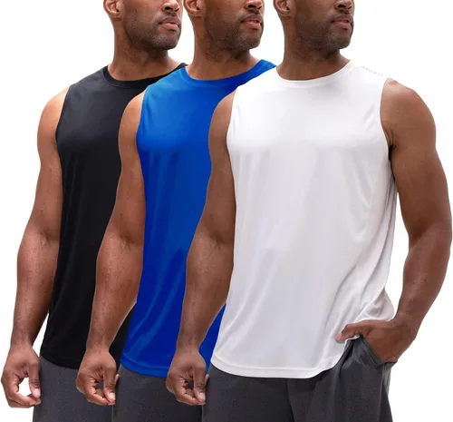 Vista 15 de DEVOPS Paquete de 3 camisetas sin mangas para hombre, ajuste seco Carbón/Rojo/Amarillo
