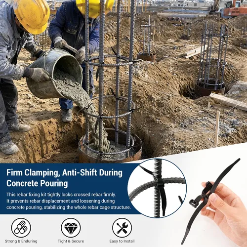 Vista 4 de Single Ring Rebar Form Kit Includes 3 Rebar Rings 12 Rebar Tie Wire 12.5" Heavy-Duty Round Rebar Tying Tool for Columns, Footings & Foundations