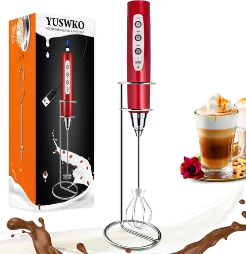 Vista 28 de YUSWKO Baby Blue - Varita espumadora de leche de mano para café, batidor eléctrico recargable con 3 cabezales, 3 velocidades, mezclador de bebidas
