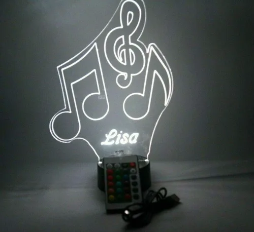 Vista 7 de MIRROR MANIA Notas musicales triples, instrumento musical, cantante, jugador, luz nocturna, grabada con LED, nombre personalizado, regalo
