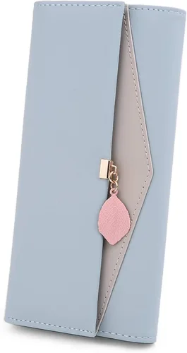 Vista 82 de UTO - Cartera pequeña RFID de piel sintética con dije de hoja, cierre de cremallera y tarjetero.