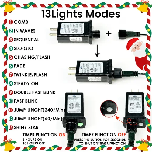 Vista 5 de Cadena de luces de Navidad conectables de 42 pies con 100 luces LED