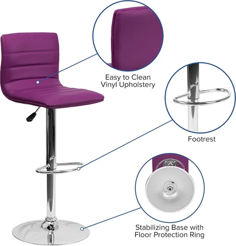 Vista 56 de Flash Funiture silla de bar ajustable con base cromada, Vinilo, Gris