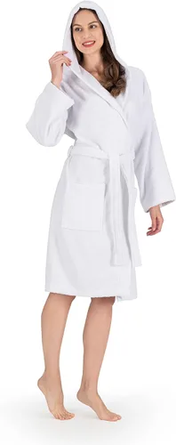 Vista 4 de NINE WEST Bata de baño de lujo con capucha para mujer, 100% algodón turco