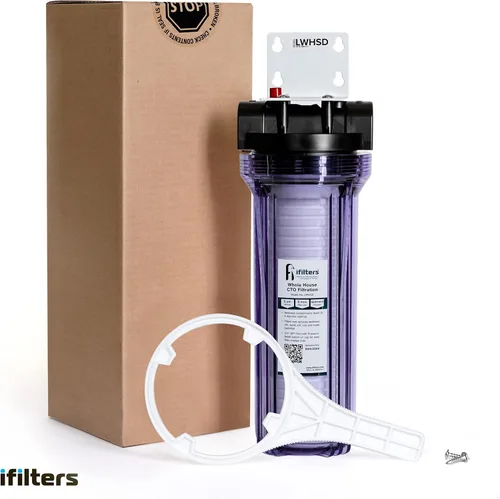 Vista 4 de iFilters Sistema de filtro de sedimentos para toda la casa para suciedad, arena, limo, óxido y escamas, carcasa transparente, puertos de 3/4