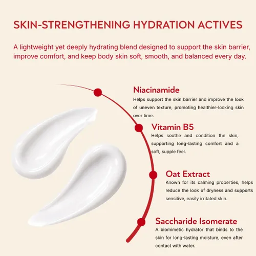 Vista 4 de Summer Skin Body Serum - Loción corporal hidratante con niacinamida, vitamina B5 + extracto de avena para reparación de piel seca, fórmula no grasa