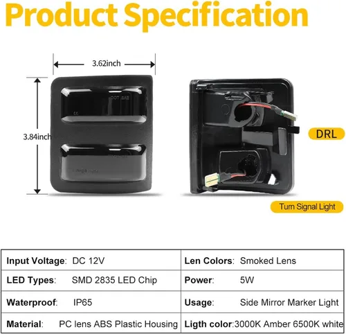 Vista 3 de Luces LED para espejo lateral para Ford F250 F350 F450 Super Duty 2008-2016, luz de estacionamiento de coche ahumada, luz de espejo lateral