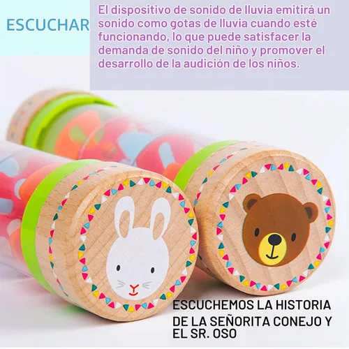 Vista 3 de BIUWING Rainmaker Palitos de Lluvia, Mini Instrumento Musical de Madera para Agitar, Gotas de Lluvia con Cuentas - Dale la Vuelta y Observa