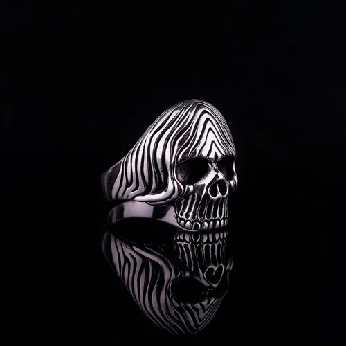 Vista 4 de Sterling Silver Skull Ring, Realistic Skull Ring, Polished Skull for Men, Cool Biker Ring, Best Gift for Boyfriend