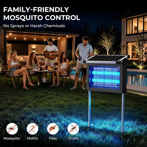 Vista 5 de Exterminador solar de insectos al aire libre, matamosquitos de 4500 V con Asesino de mosquitos eléctrico solar y USB de 10 W, modo automático, 3