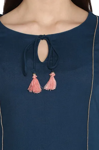 Vista 8 de Janasya Conjunto de túnica india de rayón Kurti con Dupatta para mujer