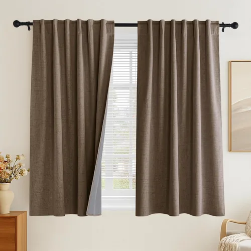 Vista 44 de PONY DANCE Cortinas de lino 100% opacas de 63 pulgadas de largo para dormitorio, sala de estar, oscurecimiento completo, bolsillo para barra