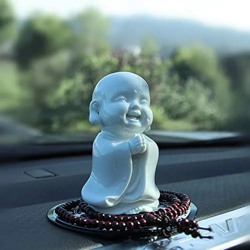 Vista 9 de Kingzhuo Juego de 3 estatuas de monje de Buda sonriente de cerámica, figuras de porcelana blanca, adornos de muñecas coleccionables felices, figuras