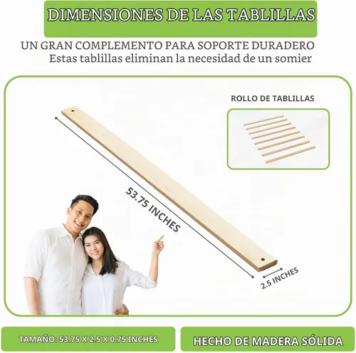 Vista 3 de CC KITS Juego de ocho (8) listones de madera maciza de 53 3/4 pulgadas de tamaño matrimonial/doble, uso de kits de conversión de cuna, marco