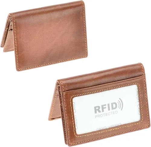 Vista 3 de HAWEE - Cartera de bolsillo frontal para hombre cuero auténtico RFID