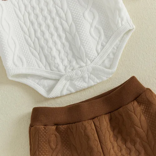 Vista 8 de Conjunto de 2 piezas de ropa para bebé niña y niño, sudadera con letras de mamá y niño, conjunto de 2 piezas White Brown