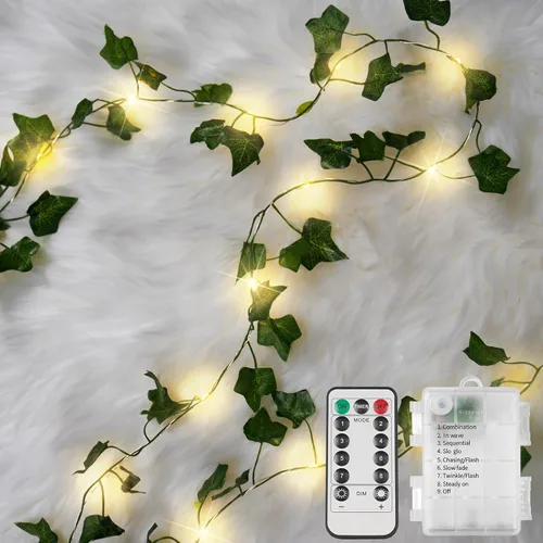 Vista 18 de suddus Willow Vine con luces de hadas funciona con pilas, 12 pies 40 luces LED artificiales con control remoto, cadena de luces colgantes