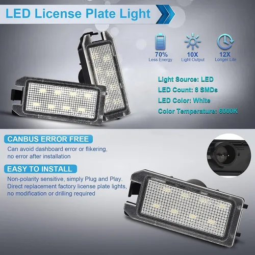 Vista 3 de Conjunto de lámpara LED para placa de matrícula compatible con Grand Cherokee WK 6000K 2014-2021, color blanco, paquete de 2