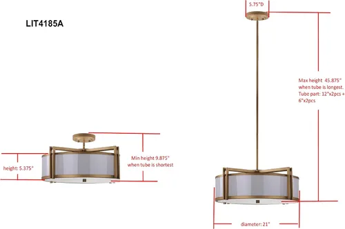 Vista 4 de SAFAVIEH Lighting Collection Orb Antique Gold - Lámpara colgante de tambor de techo ajustable de 21 pulgadas de diámetro (bombillas LED incluidas)