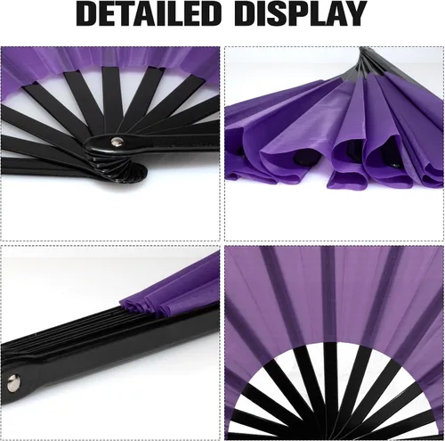 Vista 5 de QIRMIZI Abanico plegable grande de 10 piezas para rave de mano, abanicos para Kung Fu, Tai Chi, Danza, Festivales de Música, Carnavales, Bodas
