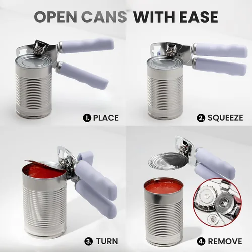 Vista 6 de Zulay Kitchen Abrelatas manual de acero inoxidable resistente con abridor de botellas, abrelatas manual a prueba de óxido con perilla giratoria