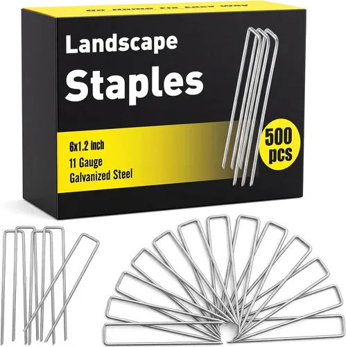 Vista 22 de Paquete de 240 grapas de paisaje de 15 cm, estacas de jardín galvanizadas para carpas, estacas resistentes calibre 11, alfileres de tela