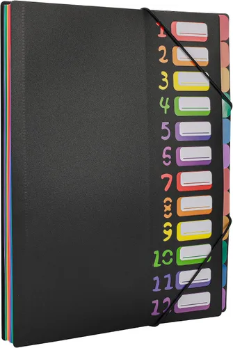 Vista 6 de Edufun Carpeta de archivos expandible de 12 bolsillos con páginas extraíbles, 6 pestañas numeradas, colorido organizador A4 para oficina y escuela