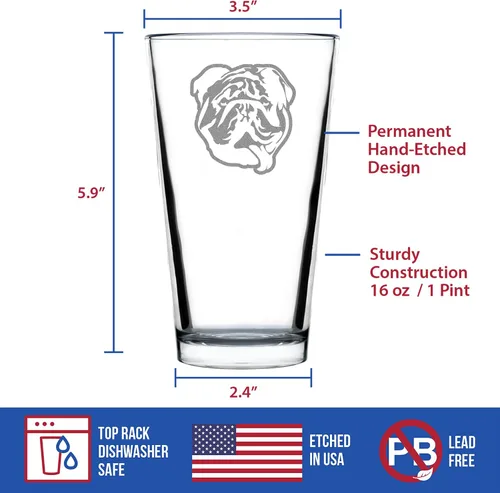 Vista 5 de Bulldog inglés personalizado, regalos de vidrio de pinta para hombres y mujeres que beben cerveza, decoración única y divertida de Bulldogs - Gafas