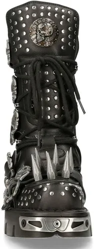 Vista 4 de New Rock Boots 1535-S1 - Botas góticas de cuero negro metálico con tachuelas para mujer