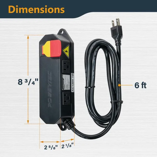 Vista 2 de Powertec Interruptor de seguridad para herramientas eléctricas de doble salida - Interruptor de paleta de 120V 15A con cerradura de llave