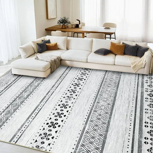 Vista 15 de BESTSWEETIE Alfombras de área de 2 x 3 pies para sala de estar, lavables, marroquíes, rústicas, geométricas neutrales, de pelo bajo