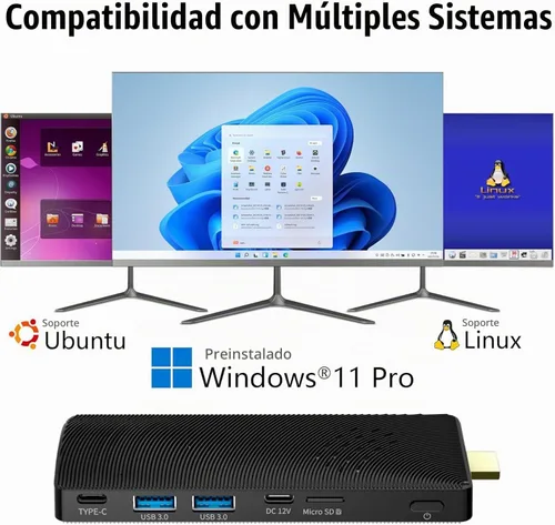 Vista 9 de Mini PC Stick Sin Ventilador, Celeron J4105, 8 GB de RAM 128 GB de Almacenamiento, Micro Computadora Stick Soporta 4K 60HZ HDMI, USB PD3.0, Gigabit