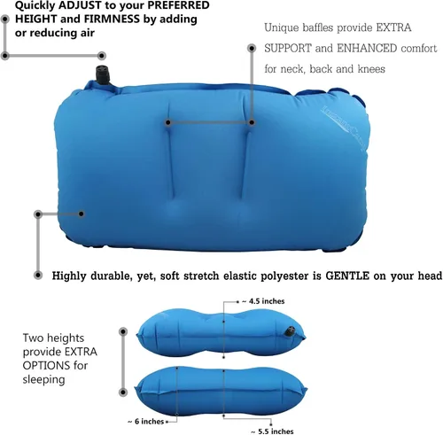 Vista 3 de Almohada inflable ultraligera para viajes y campamentos, compresible y cómoda para lumbar, campamento, senderismo (azul)