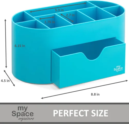 Vista 6 de My Space Organizers Organizador de escritorio azul para suministros de oficina y accesorios de escritorio, soporte para bolígrafos, organización