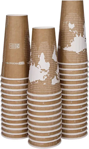 Vista 11 de ECO PRODUCTS Tazas de café desechables aisladas compostables World Art 8 onzas, paquete de 40, vaso de papel caliente renovable de doble pared