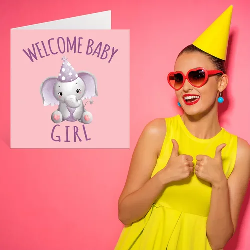 Vista 7 de Elephant New Baby Card – Welcome Baby Girl – Tarjetas de felicitación para recién nacido, bien hecho, felicitaciones para recién nacido, tarjetas