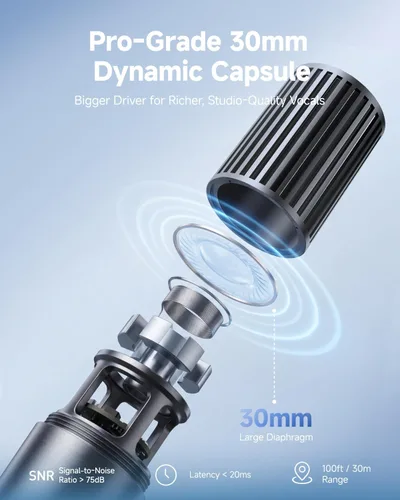 Vista 2 de Ikarao Micrófono inalámbrico con receptor de doble canal y estuche de almacenamiento autolimpiante UV, 2 micrófonos dinámicos de mano, batería de 20