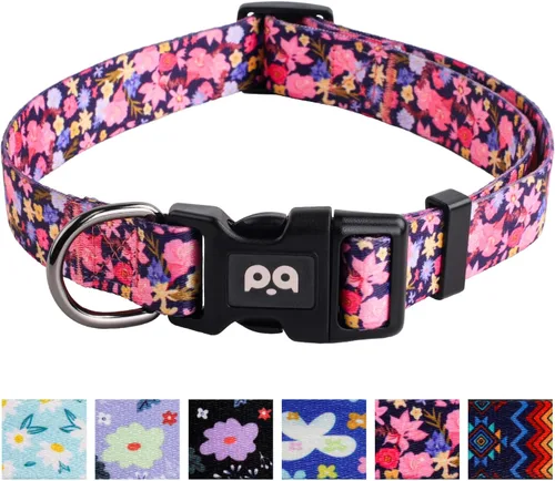 Vista 13 de Collar de perro suave ajustable: estampado de flores rosadas, multicolor, lindos patrones para mascotas, talla XS, pequeña, mediana y grande