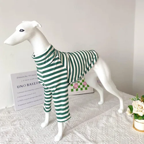 Vista 4 de Greyhound Clothes - Mameluco básico de algodón suave con cuello alto a rayas, chaleco de manga larga, sudadera elástica, pijama para perro italiano