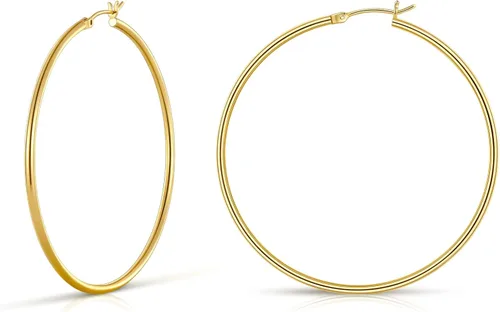 Vista 39 de Aretes de aro de oro para mujer chapados en oro real de 14 quilates con poste de plata de ley 925 Dorado